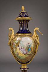 Large 19th Century French Sevres Ormolu Mounted Porcelain Covered Vase