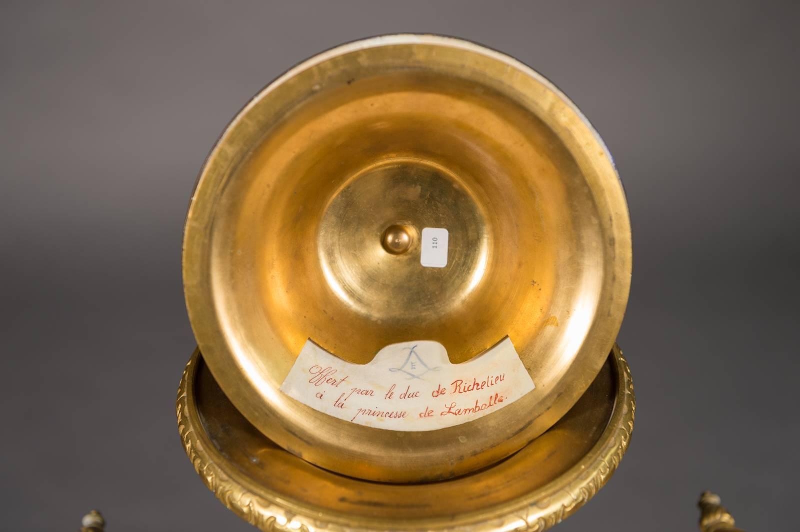 Dorato Grande vaso coperto in porcellana Sevres francese del XIX secolo con montatura in ormolu in vendita