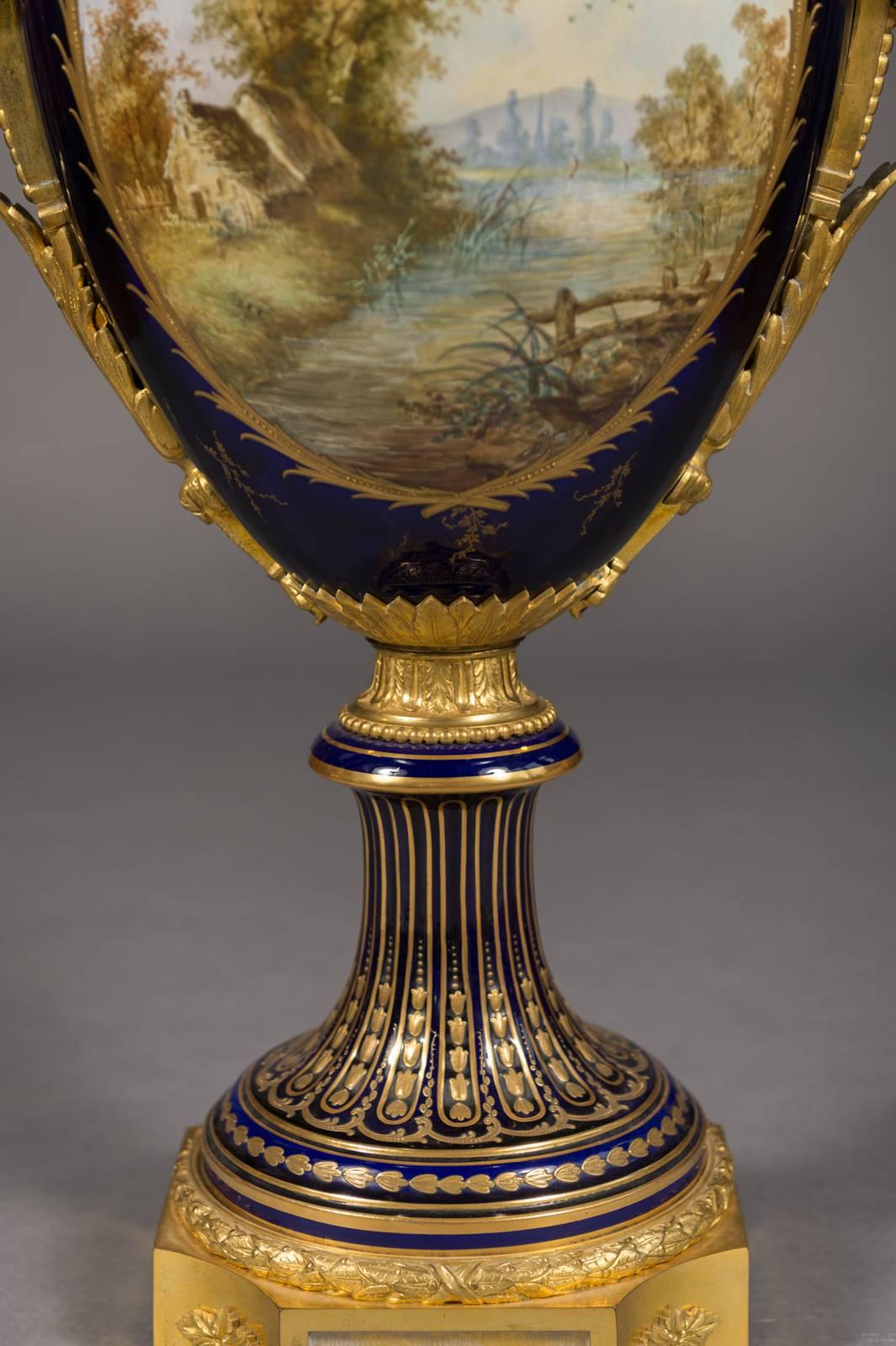 Bronze Large 19th Century French Sevres Ormolu Mounted Porcelain Covered Vase For Sale