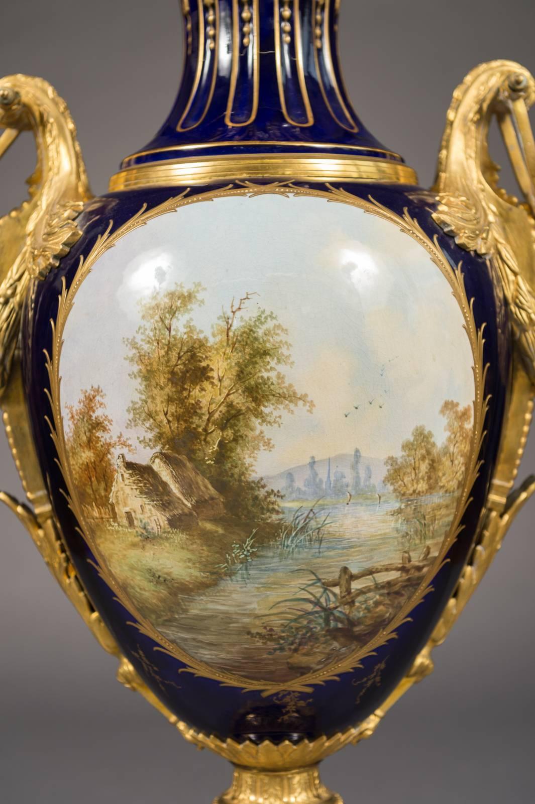 Large 19th Century French Sevres Ormolu Mounted Porcelain Covered Vase For Sale 1