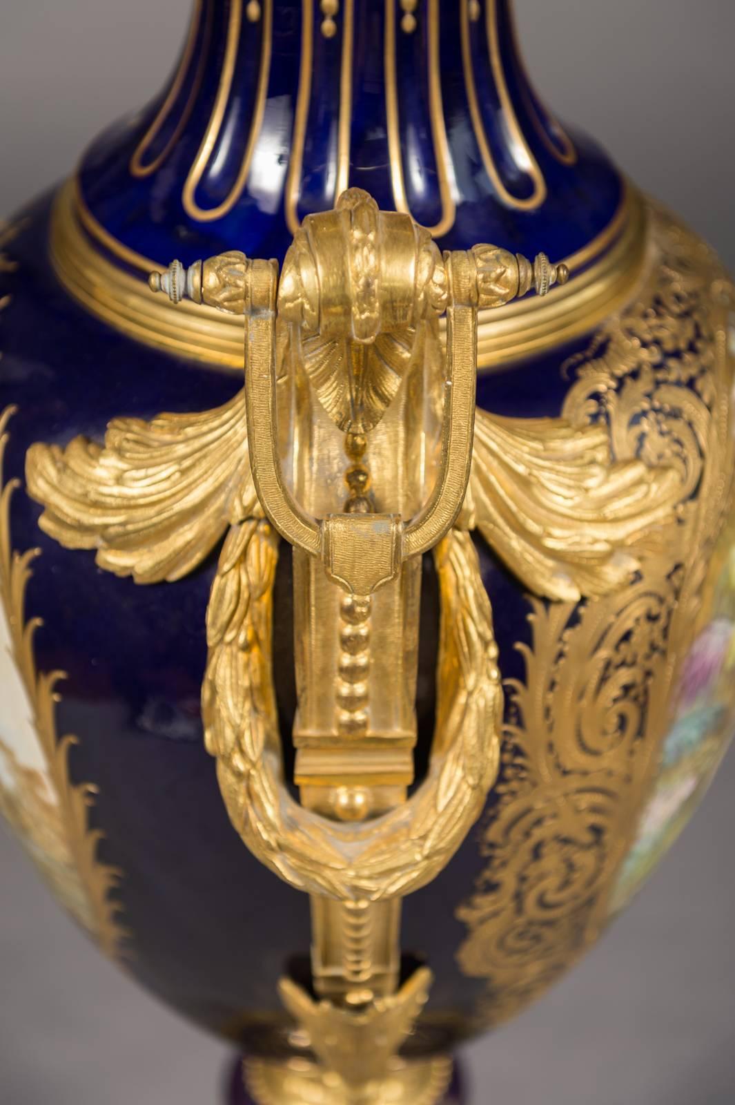 Large 19th Century French Sevres Ormolu Mounted Porcelain Covered Vase For Sale 3