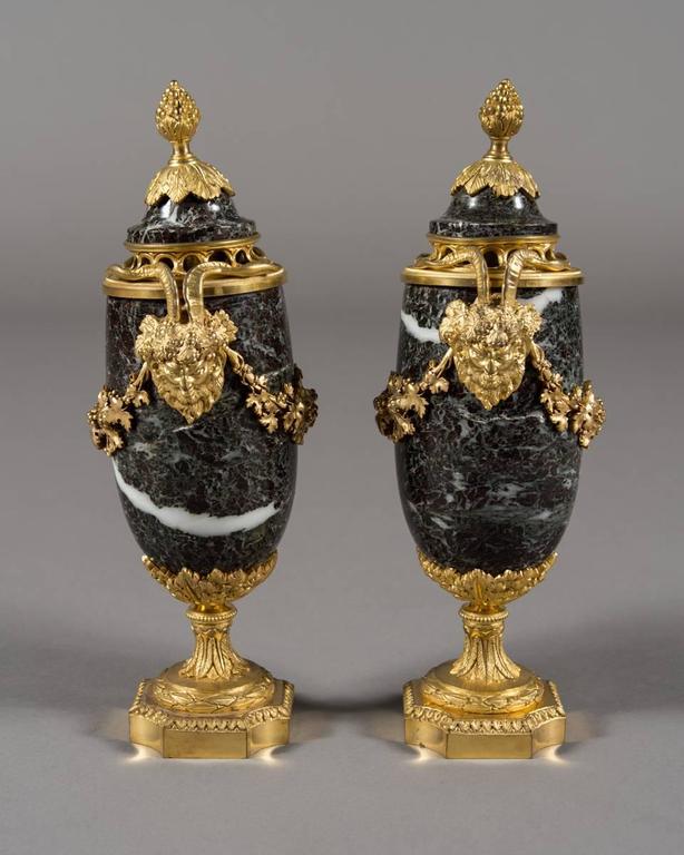 Louis XVI Pair 19th Century French Ormolu mounted Marble Cassolettes For Sale