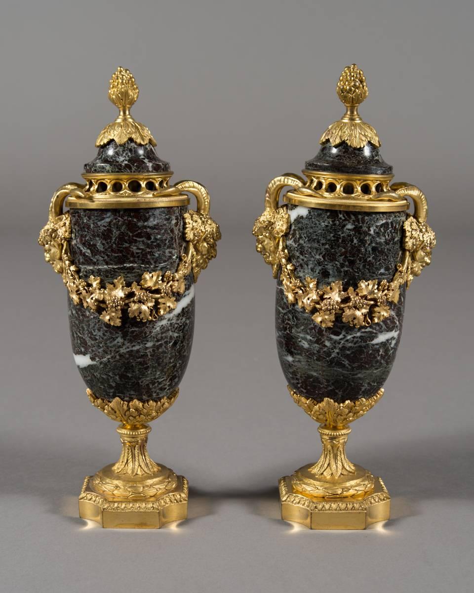 Pair 19th Century French Ormolu mounted Marble Cassolettes In Good Condition In Los Angeles, CA