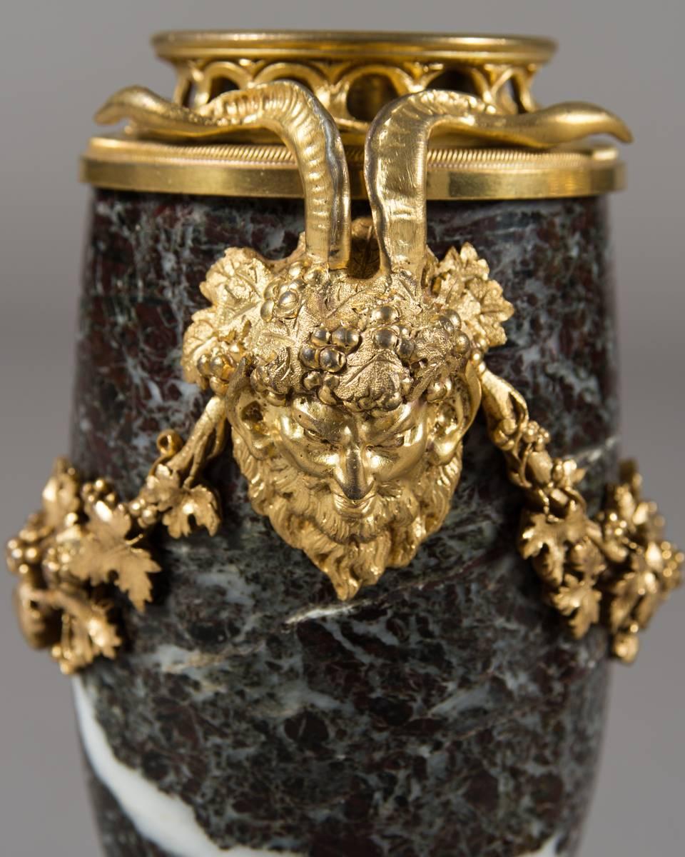 Pair 19th Century French Ormolu mounted Marble Cassolettes 1