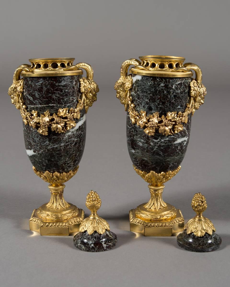 Pair 19th Century French Ormolu mounted Marble Cassolettes 2