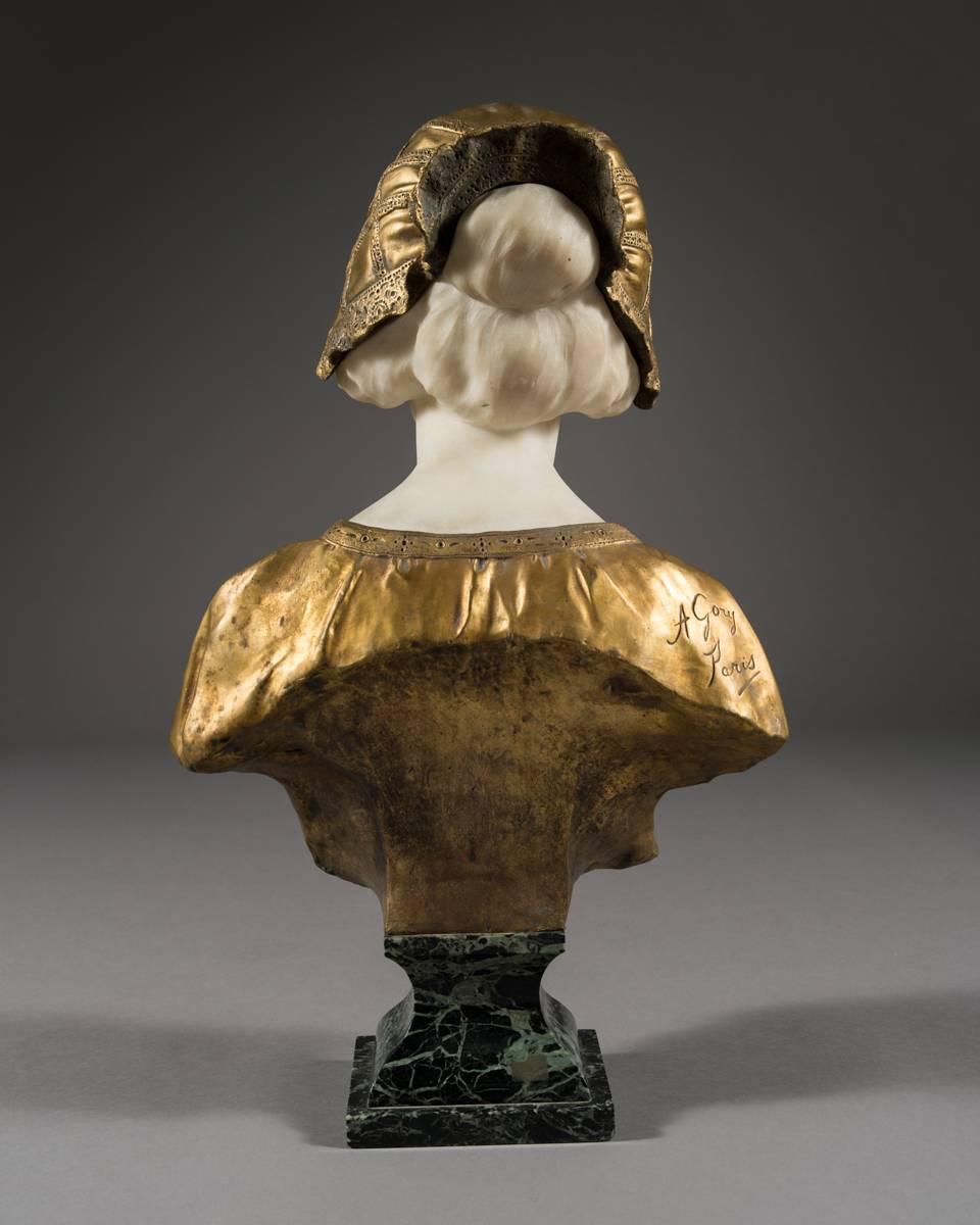 A very fine 19th century Italian gilt bronze and white marble bust by Affortunato Gory. On a Verde Antico marble base.

France, circa 1890 

Signed A. Gory/Paris.

 