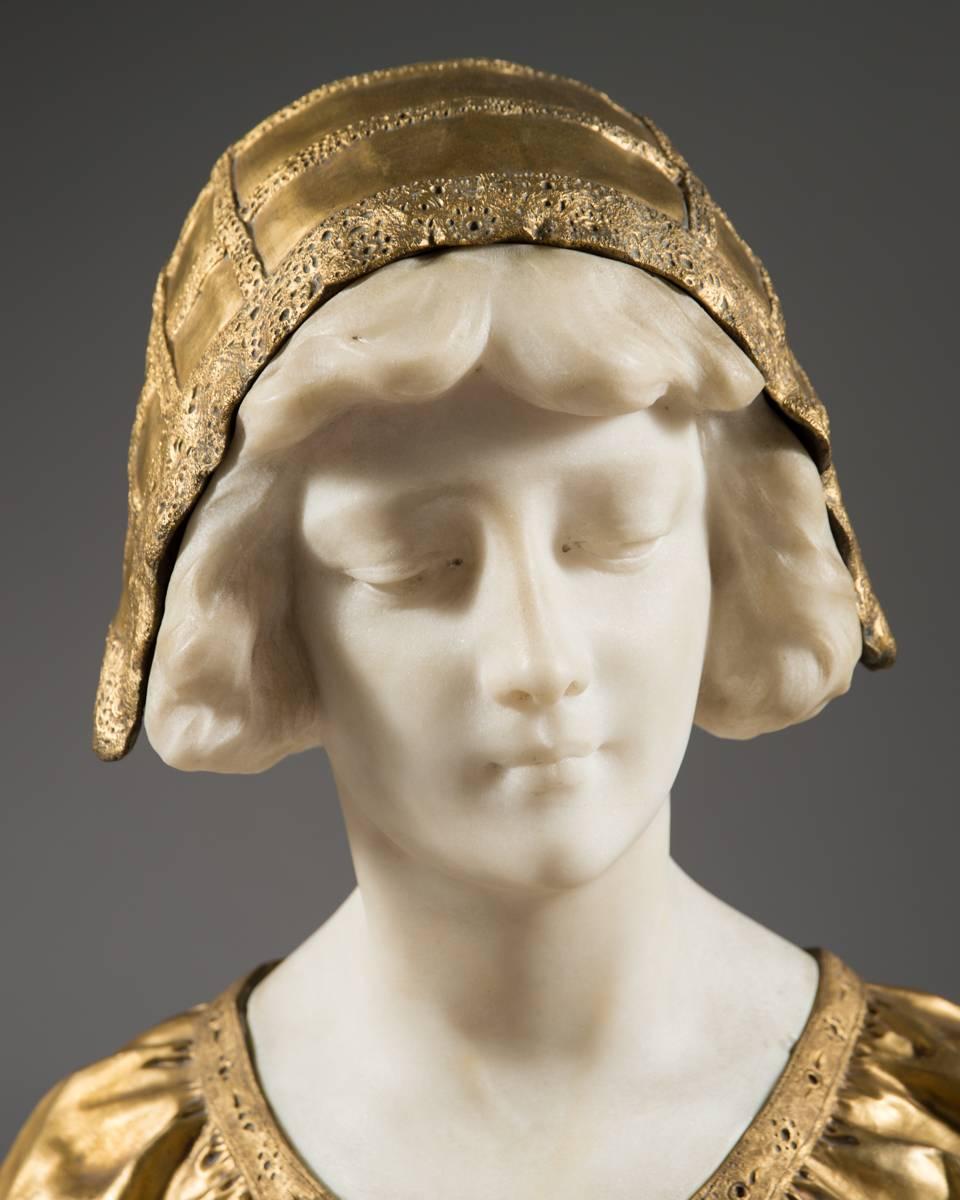 Affortunato Gory, Italian Gilt Bronze and Marble Bust, Late 19th Century, Signed 1