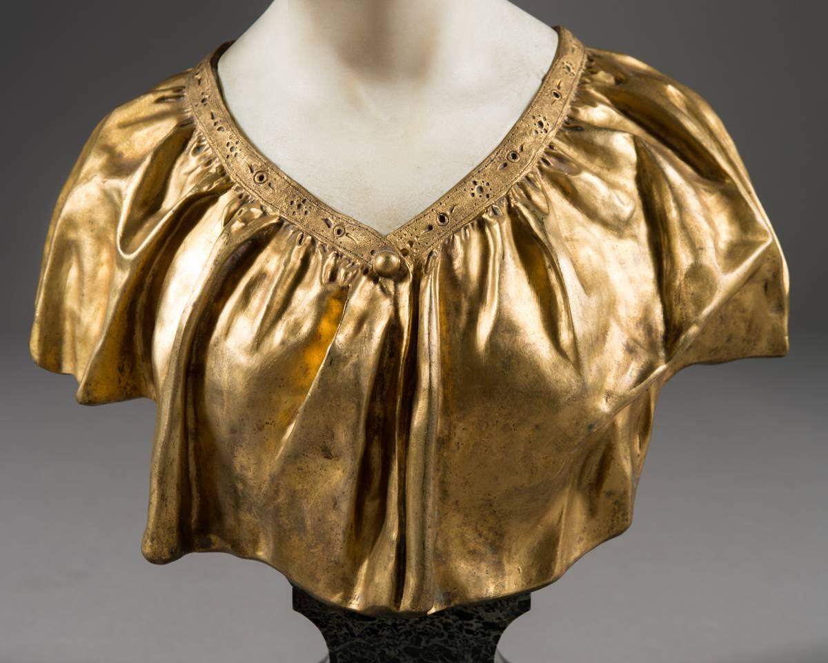 Affortunato Gory, Italian Gilt Bronze and Marble Bust, Late 19th Century, Signed 4