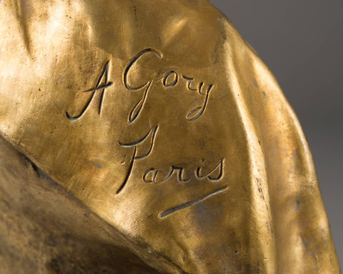Affortunato Gory, Italian Gilt Bronze and Marble Bust, Late 19th Century, Signed 5