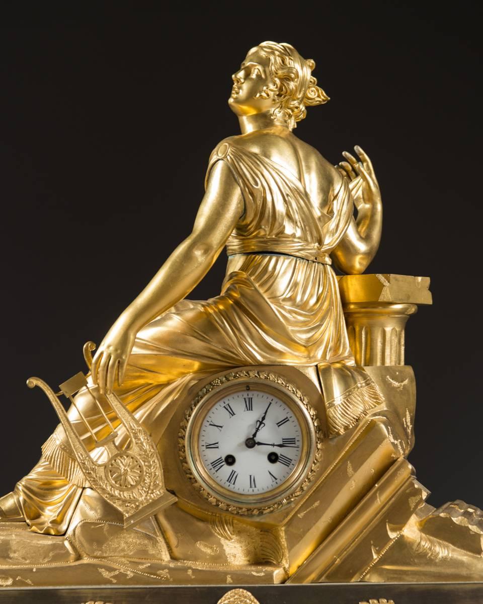 Large 19th Century French Gilt Bronze Figural Mantel Clock For Sale 3