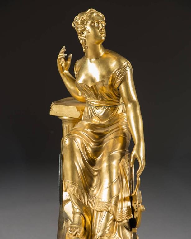 Large 19th Century French Gilt Bronze Figural Mantel Clock For Sale 2