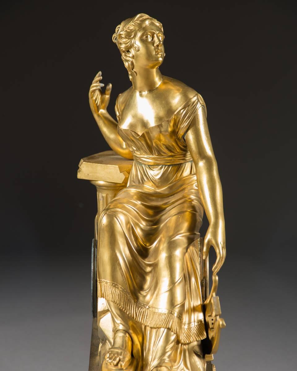 Große französische figurale Kaminuhr aus vergoldeter Bronze des 19. Jahrhunderts im Zustand „Gut“ im Angebot in Los Angeles, CA