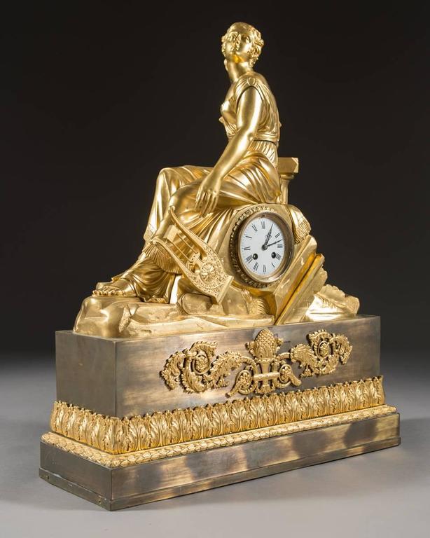 Large 19th Century French Gilt Bronze Figural Mantel Clock For Sale 4