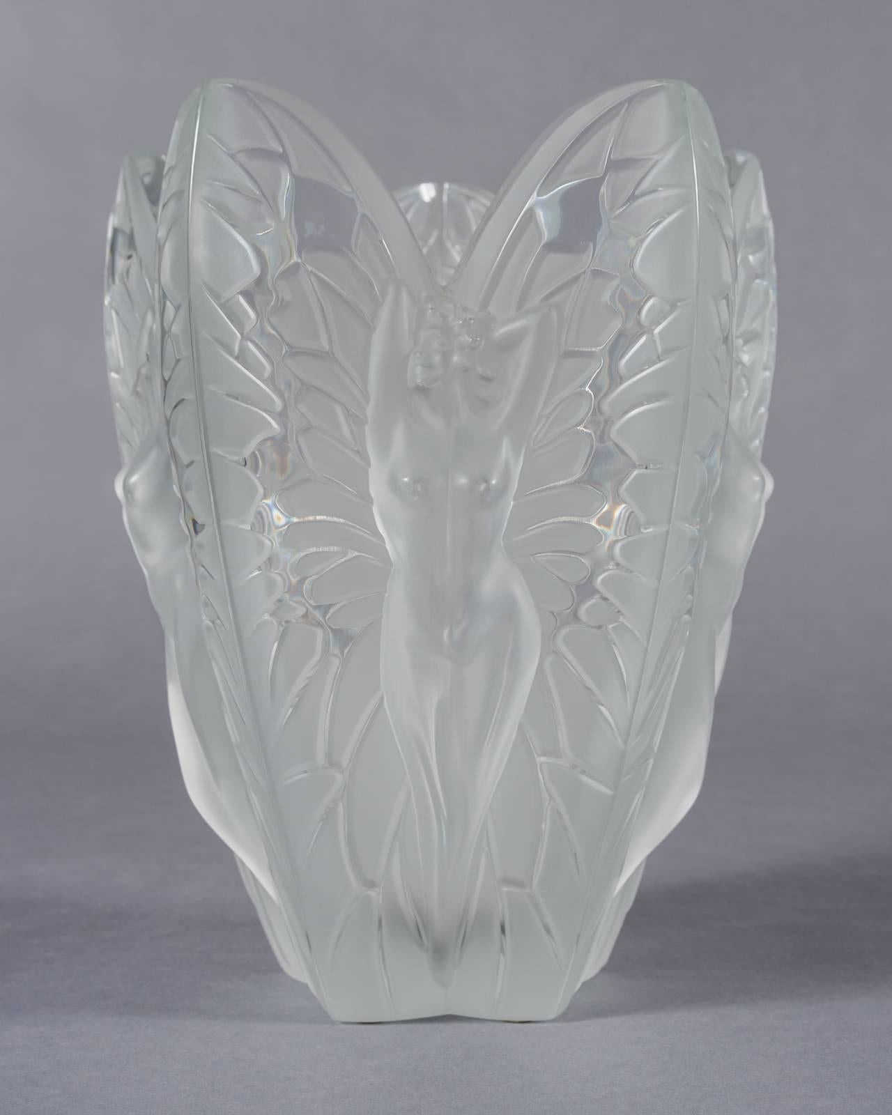 French Large Lalique France Frosted and Clear Chrysalide Vase