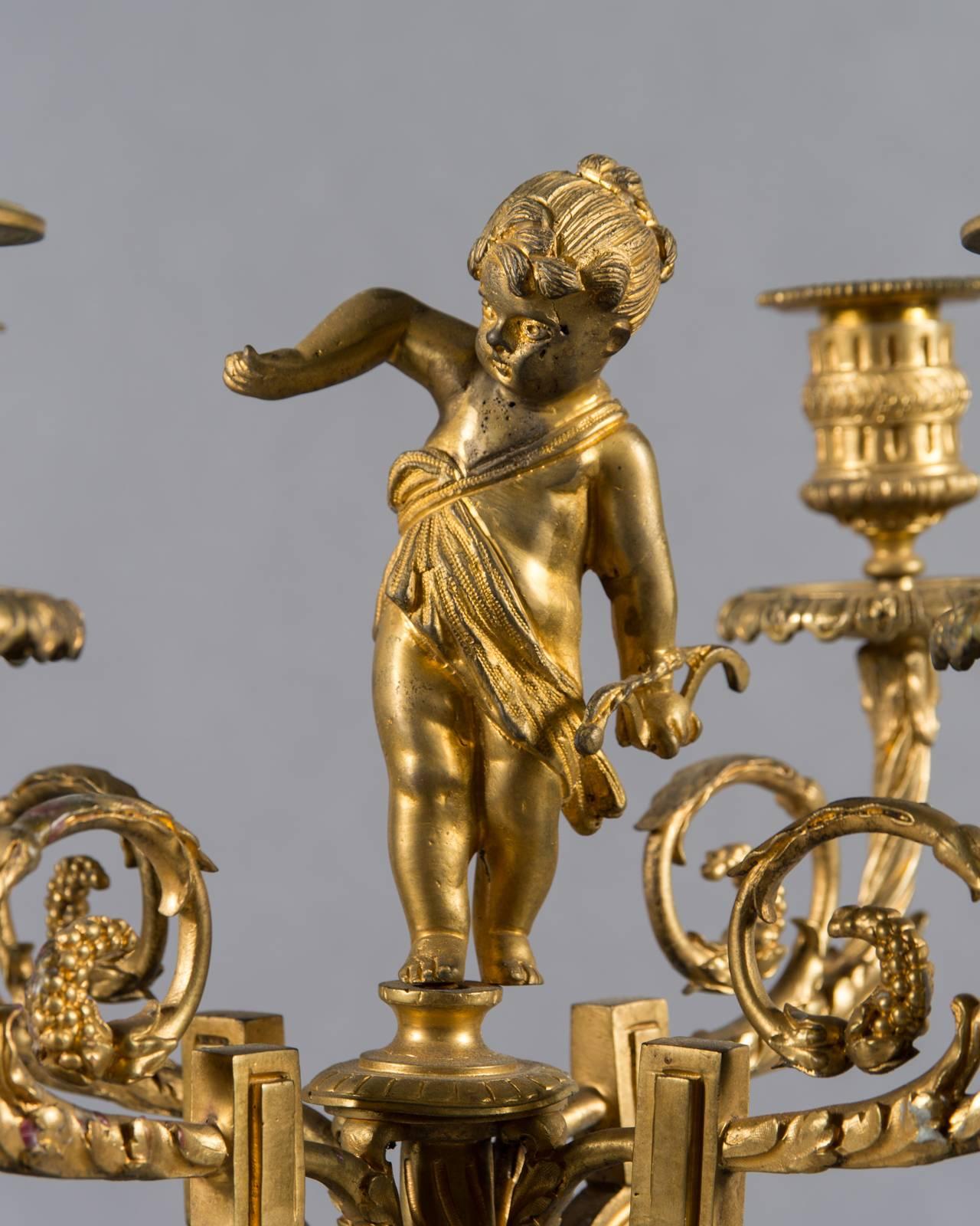 Pair of 19th Century French Gilt Bronze Four-Branch Figural Candelabras For Sale 1