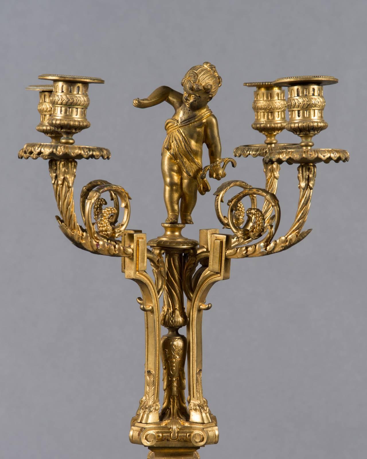 Pair of 19th Century French Gilt Bronze Four-Branch Figural Candelabras For Sale 2