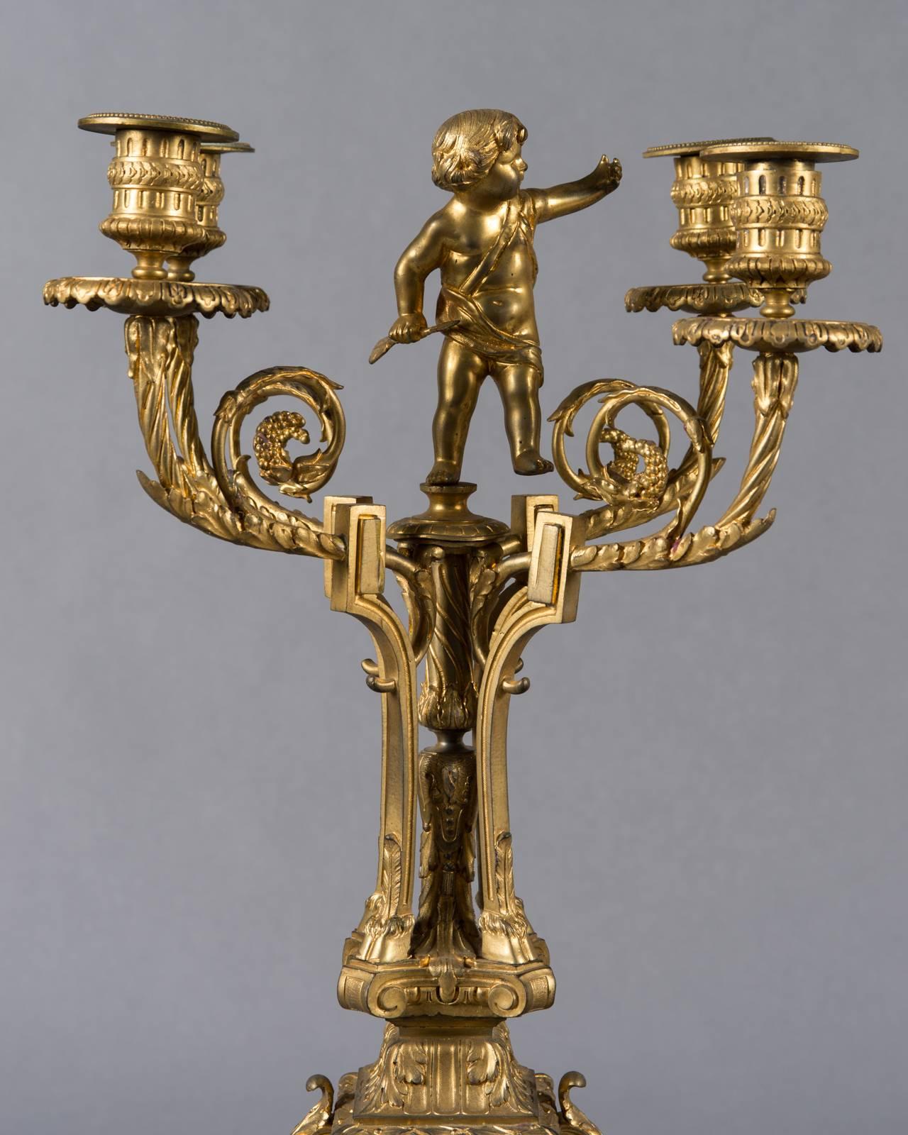 Pair of 19th Century French Gilt Bronze Four-Branch Figural Candelabras For Sale 3