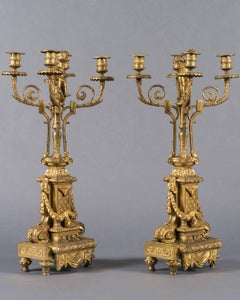 Pair of 19th Century French Gilt Bronze Four-Branch Figural Candelabras