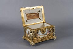Large German Gilt and Silvered bronze Painted Porcelain Jewel Box/Casket