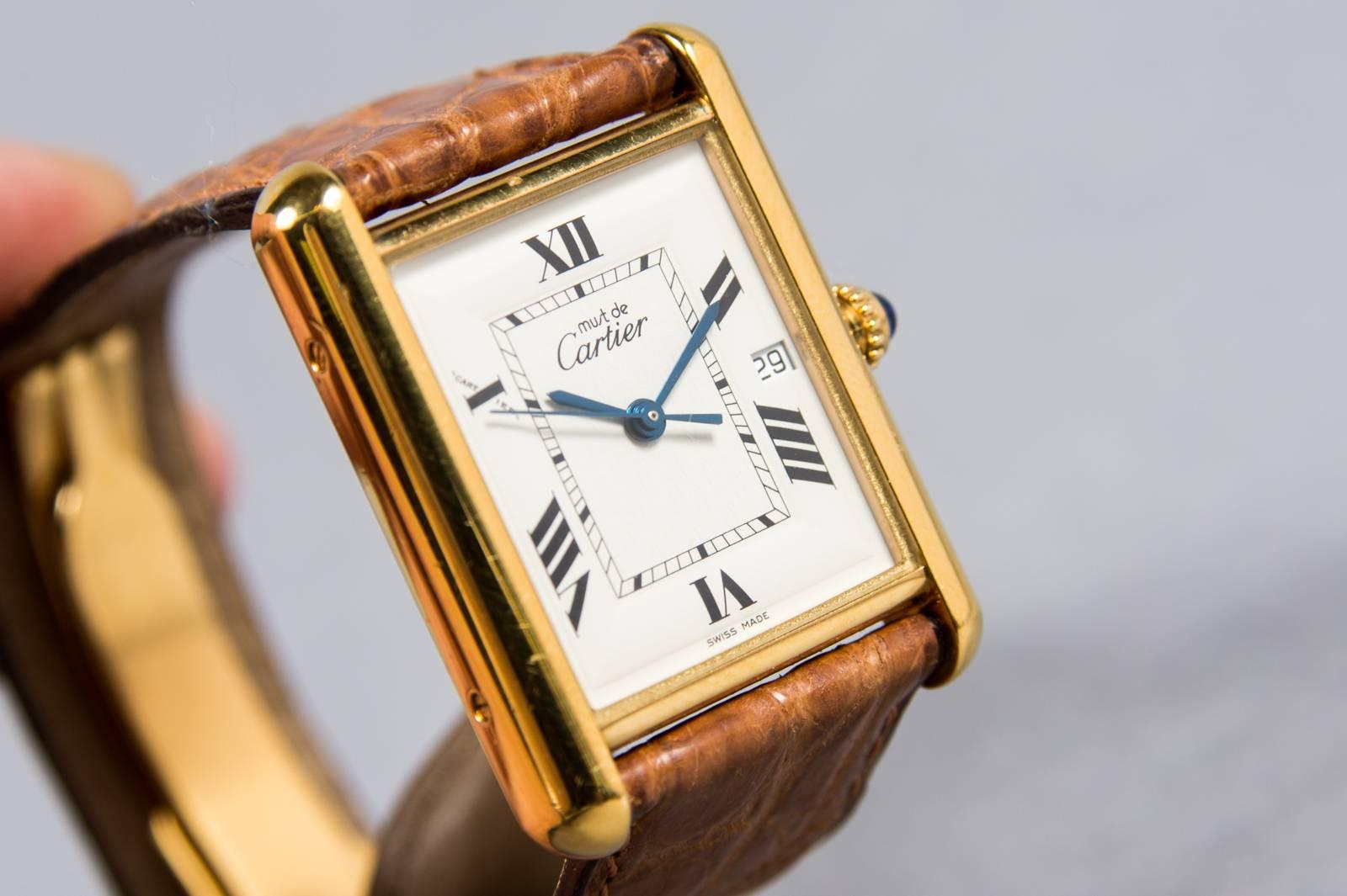 Swiss Cartier Tank Argent Gold-Plated Watch Water Resistant