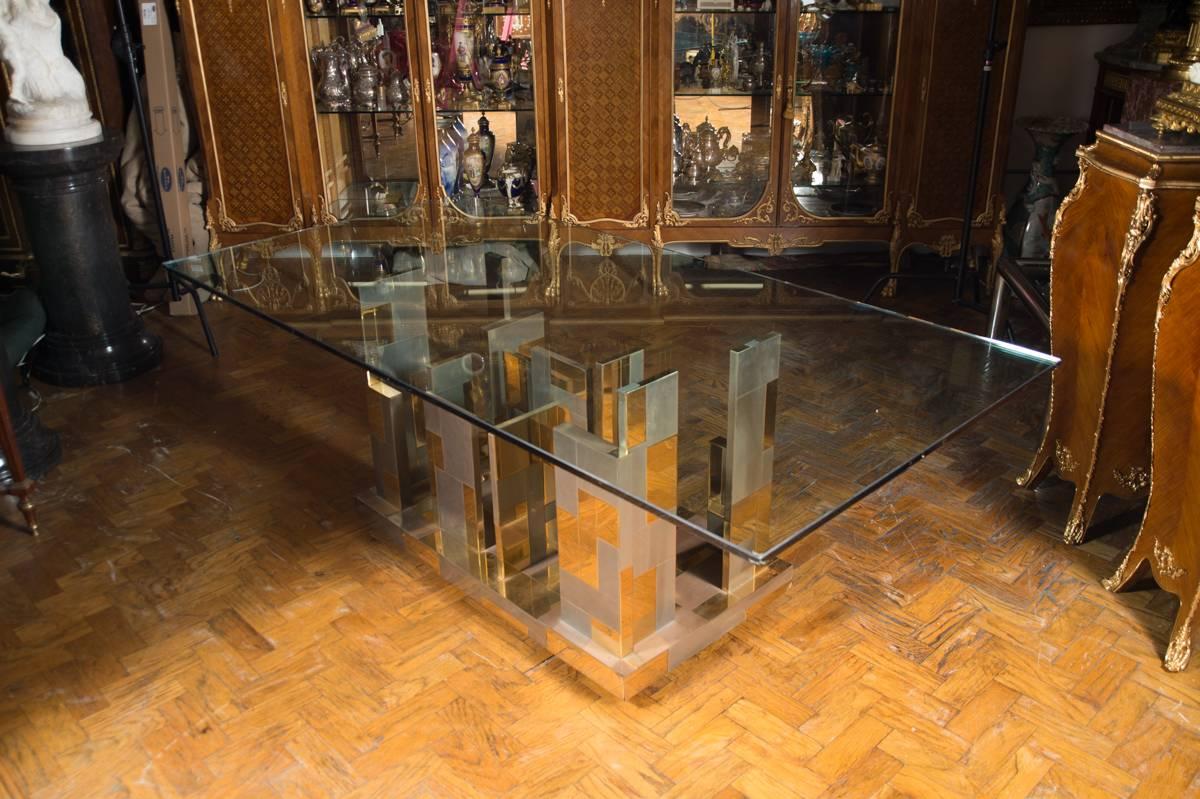 Bois Grande table Cityscape en laiton, chrome et verre Paul Evans, de style moderne du milieu du siècle dernier  en vente