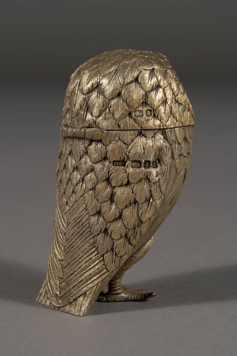 British English Sterling Silver Owl Form Mustard Pot, Tiffany & Co, London, 1972 