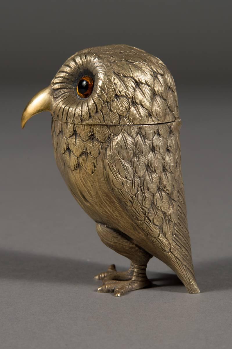 English Sterling Silver Owl Form Mustard Pot, Tiffany & Co, London, 1972  1