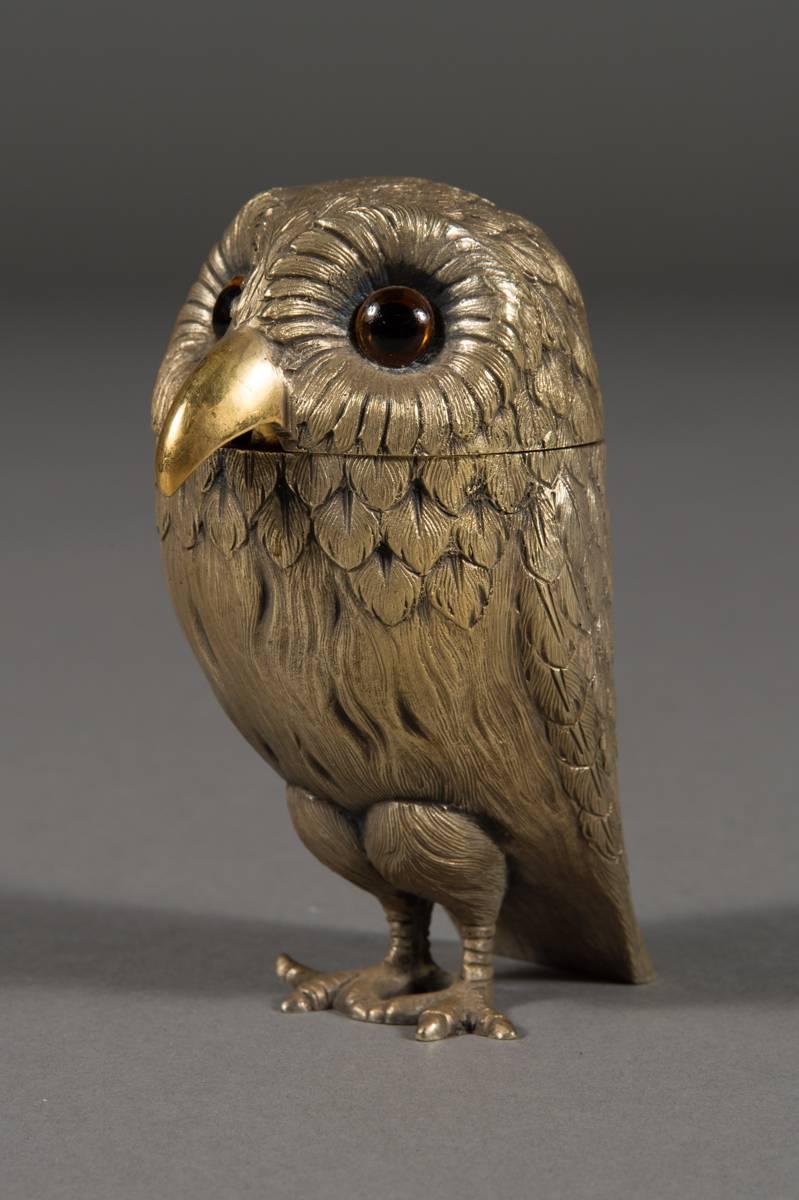 English Sterling Silver Owl Form Mustard Pot, Tiffany & Co, London, 1972  2