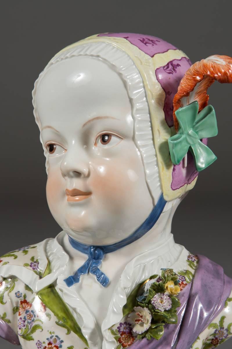 German Antique Meissen Porcelain Portrait Bust of a Bourbon Child