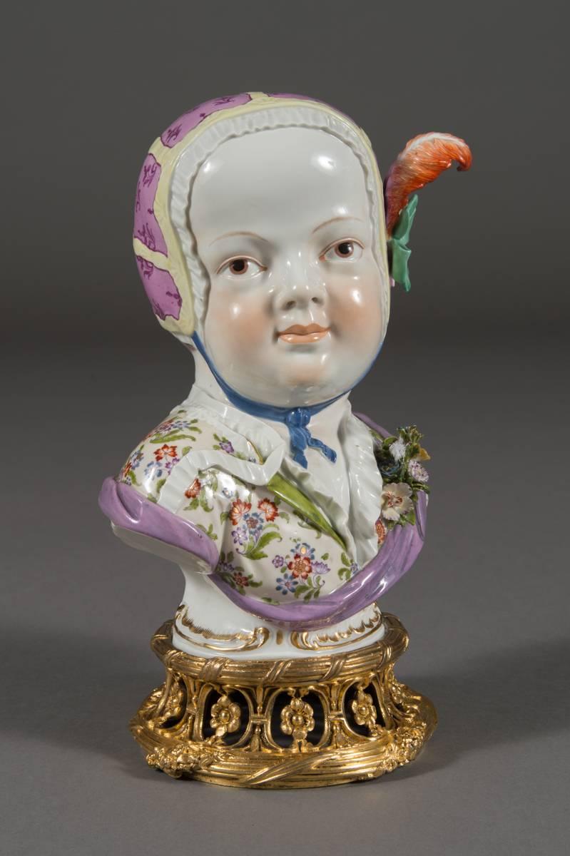 Hand-Painted Antique Meissen Porcelain Portrait Bust of a Bourbon Child