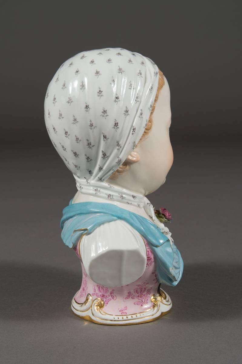 Hand-Painted Meissen Porcelain Portrait Bust of a Bourbon Child