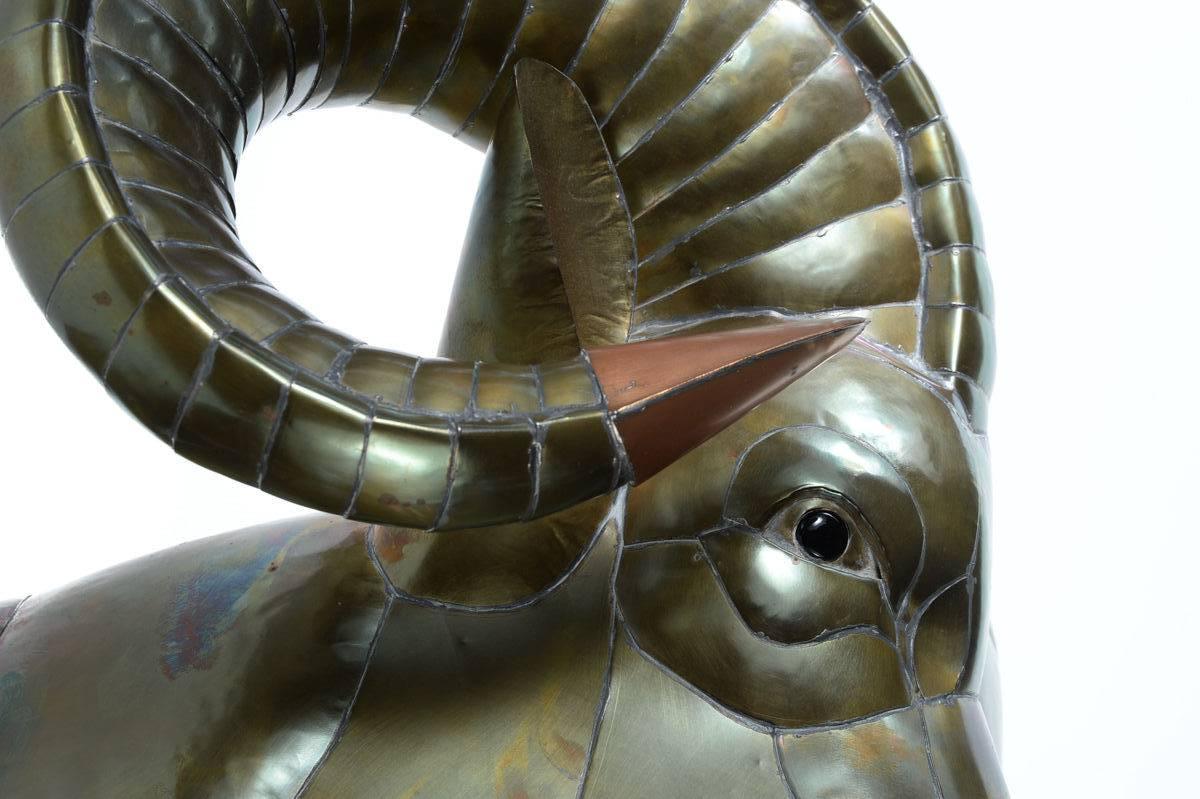 Sergio Bustamante Large Ram Head Sculpture Brass/Copper Wall mount Trophy Style 1