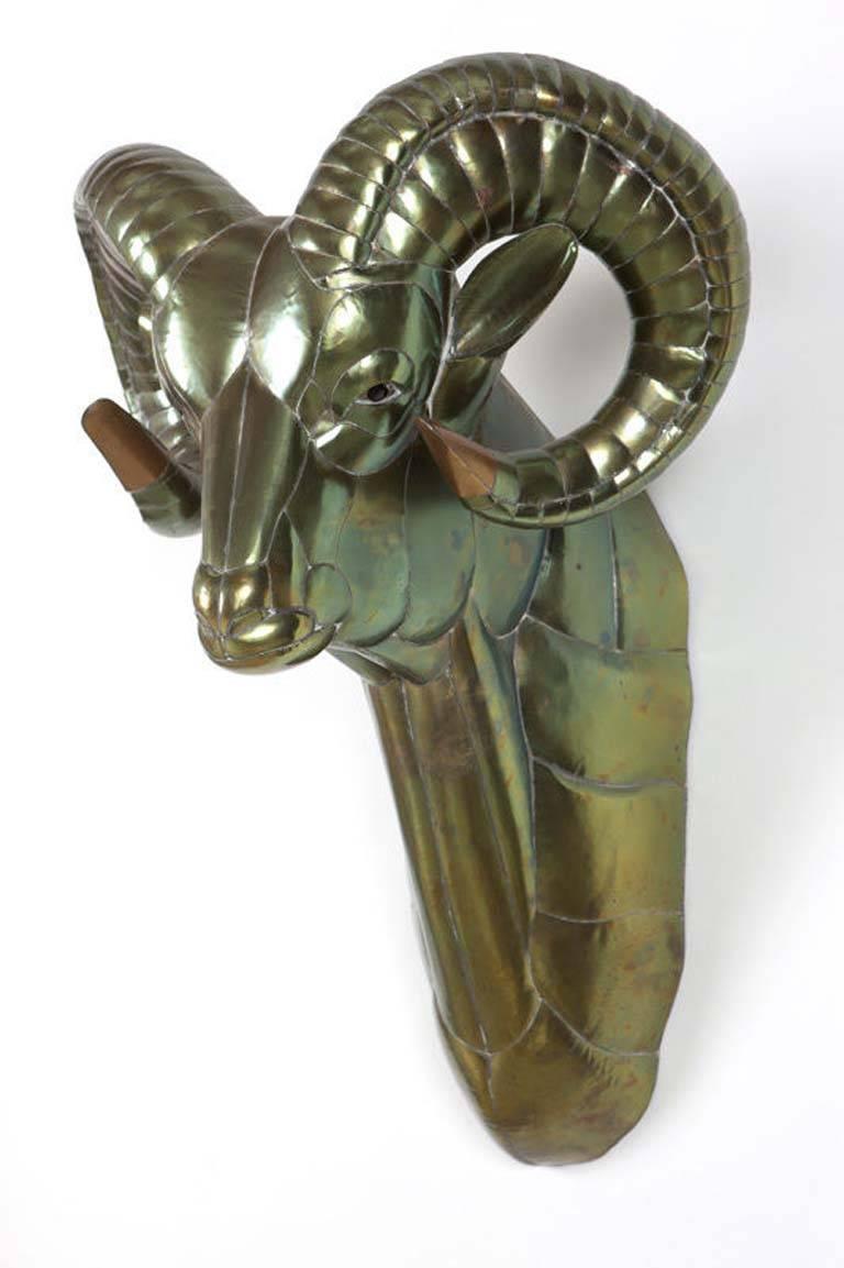 Sergio Bustamante Large Ram Head Sculpture Brass/Copper Wall mount Trophy Style