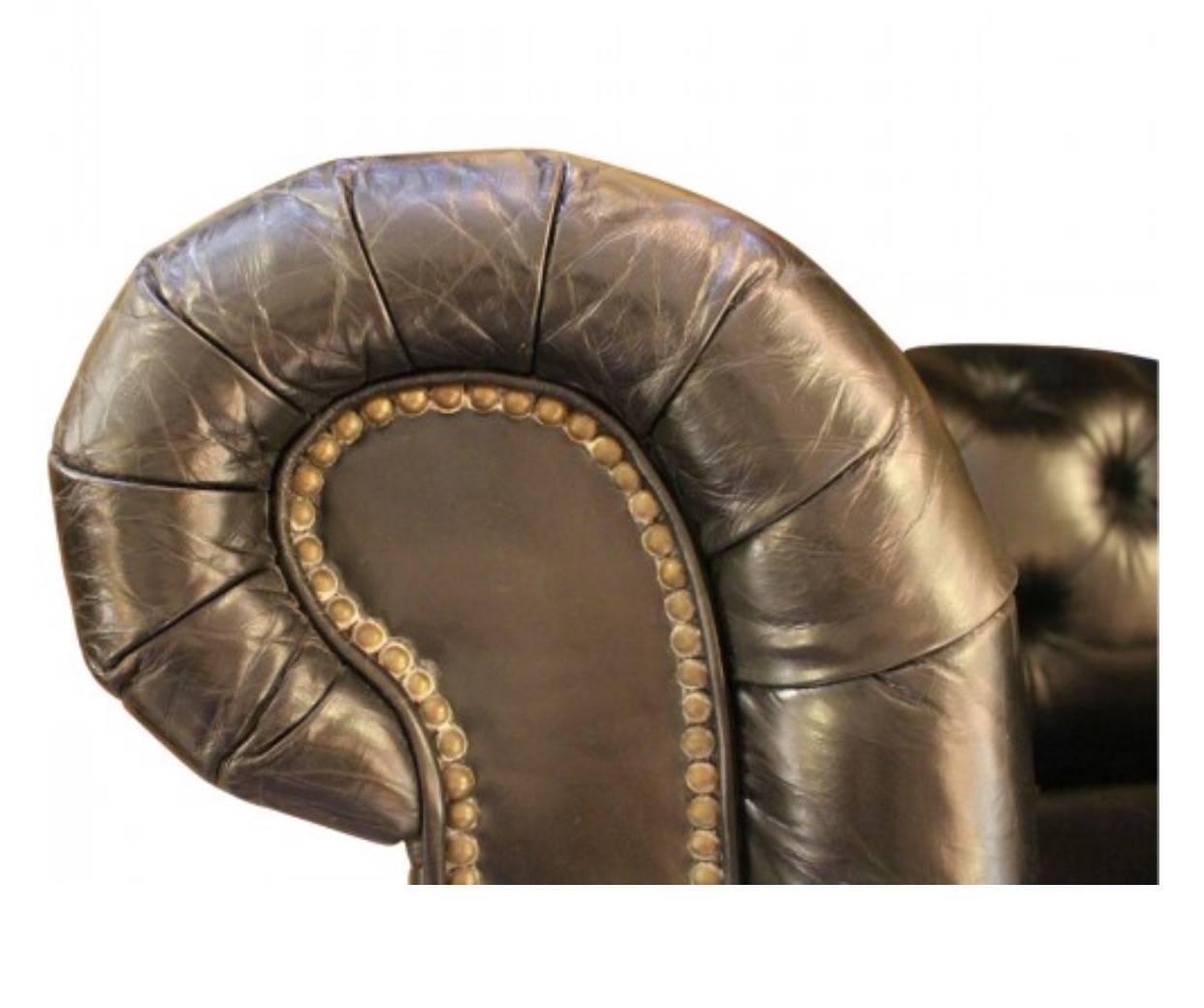 Large Ralph Lauren Black Leather Tufted Cigar Couch 3