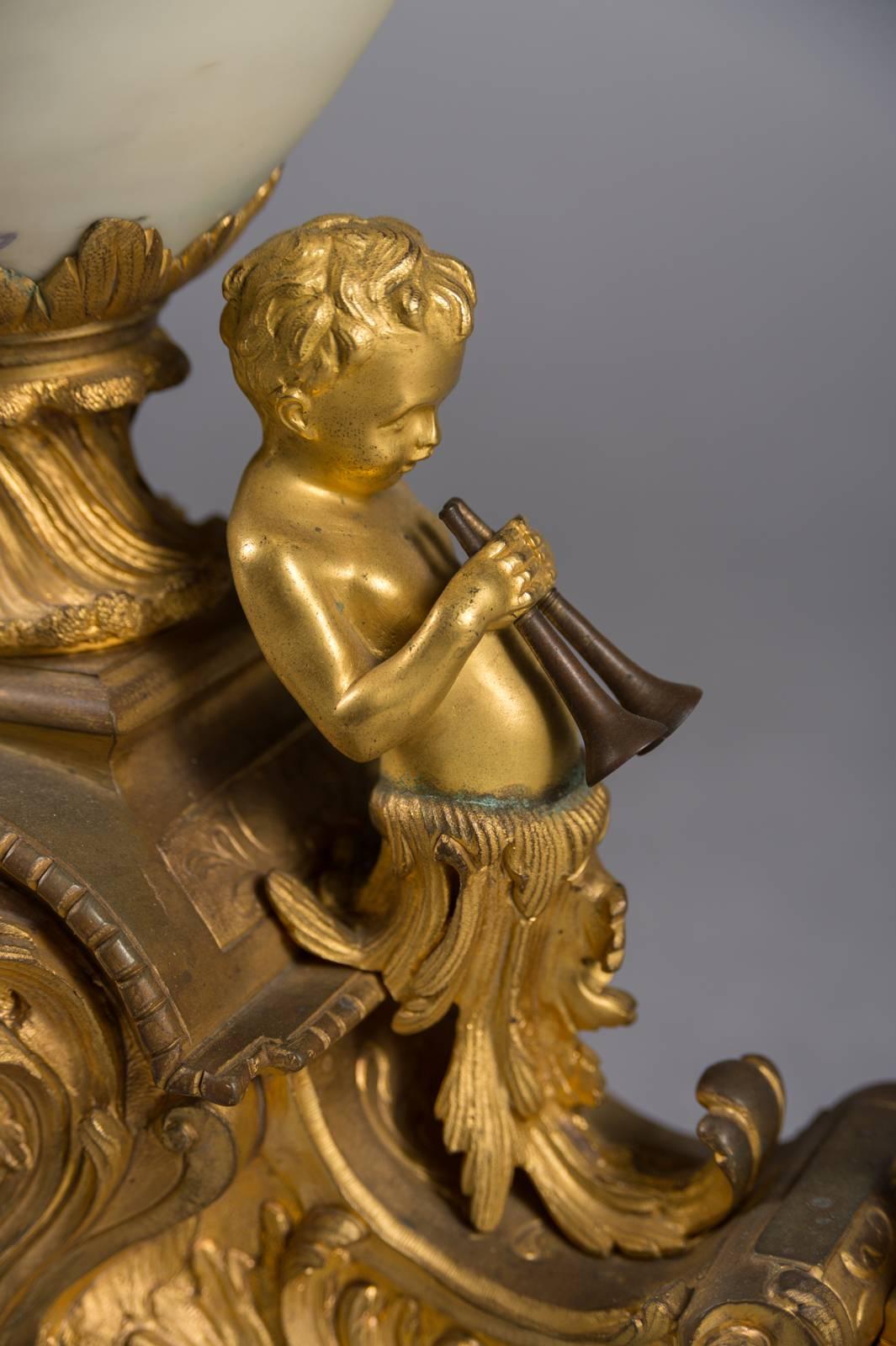 19th Century French Gilt Bronze and White Porcelain Three-Piece Garniture Set In Excellent Condition For Sale In Los Angeles, CA
