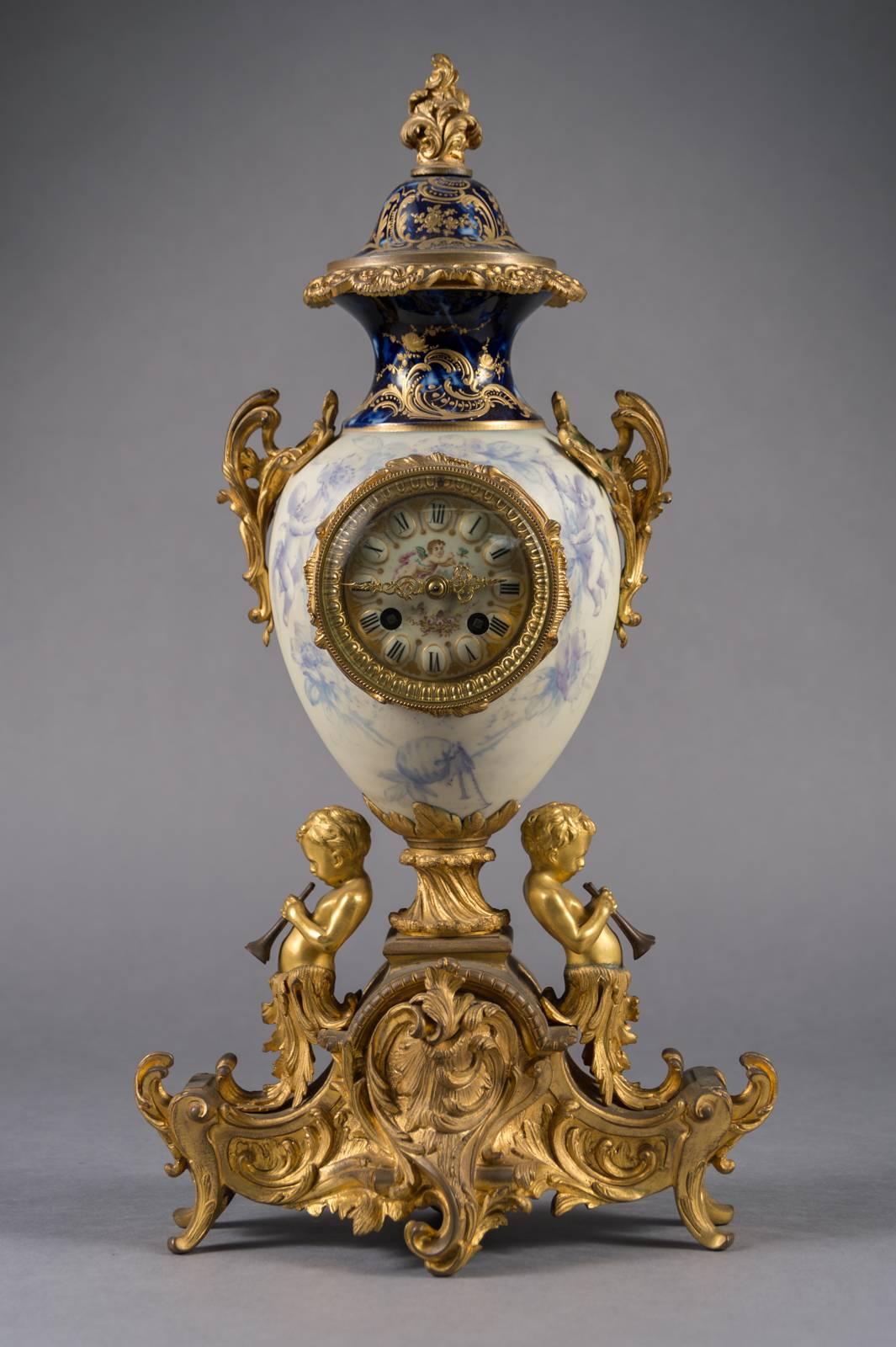 19th Century French Gilt Bronze and White Porcelain Three-Piece Garniture Set For Sale 1