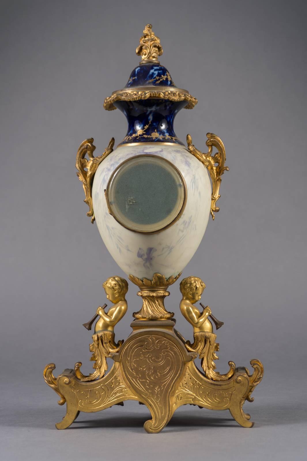 19th Century French Gilt Bronze and White Porcelain Three-Piece Garniture Set For Sale 2