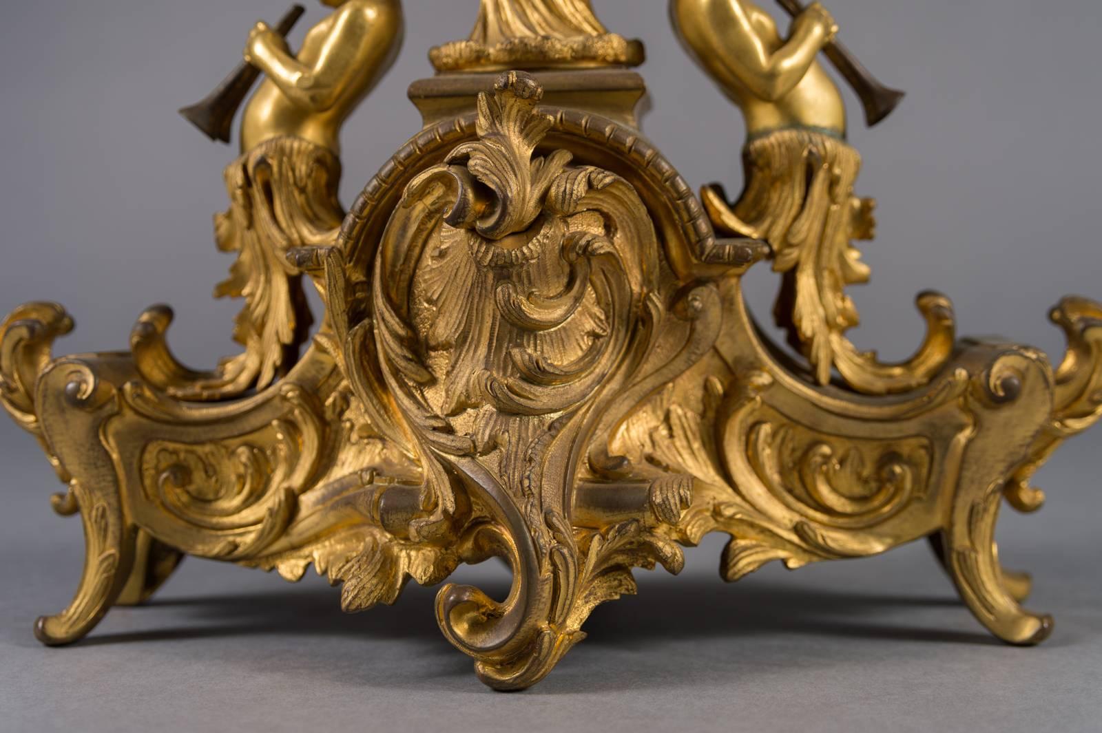 19th Century French Gilt Bronze and White Porcelain Three-Piece Garniture Set For Sale 5