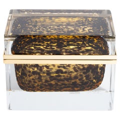 Caja gigante de cristal de Murano soplado a mano Leopardo con herrajes de latón