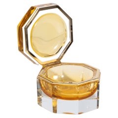Hand Blown Murano Glass Box in Amber with Brass Fittings