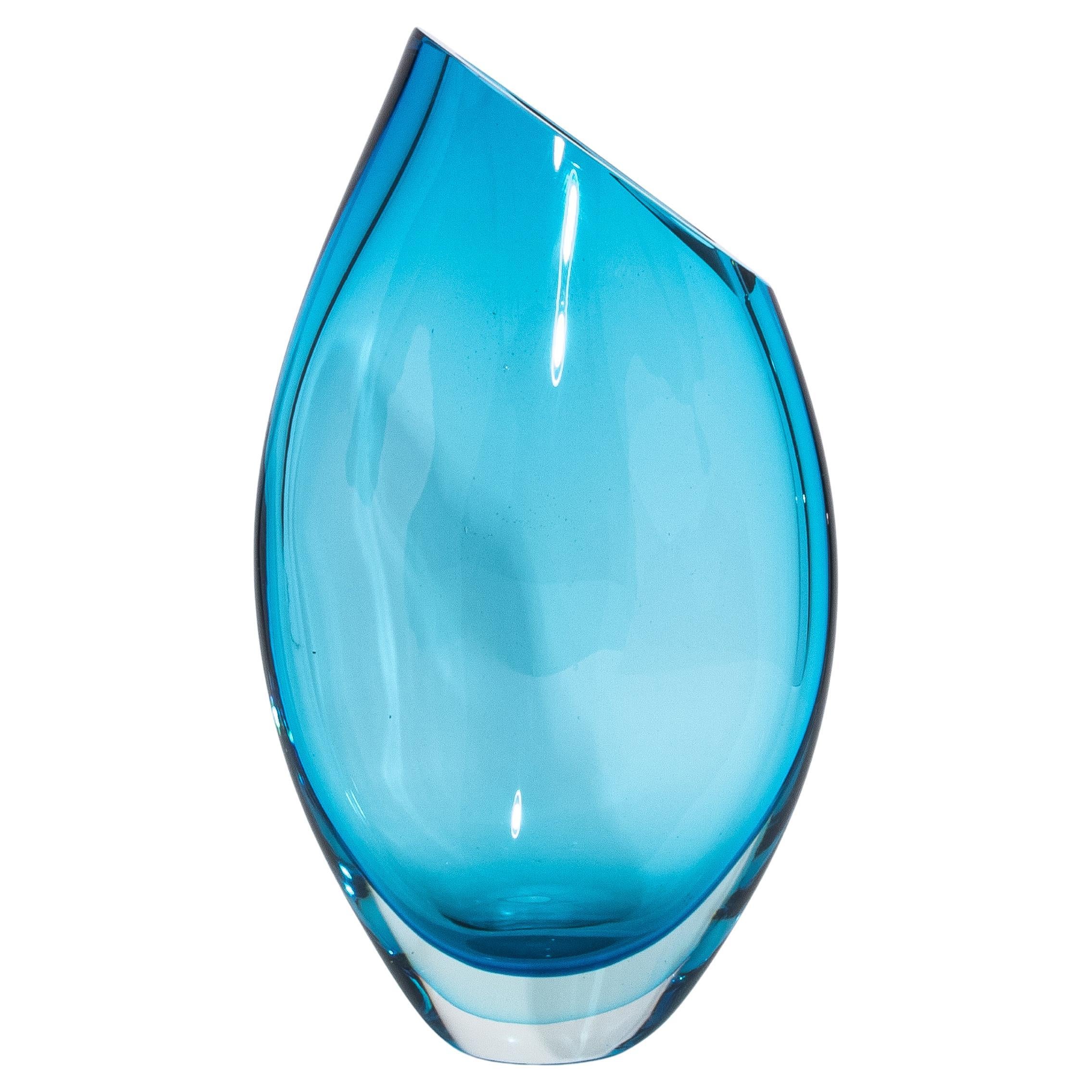 Vaso a goccia di Murano soffiato a mano in blu laguna grande