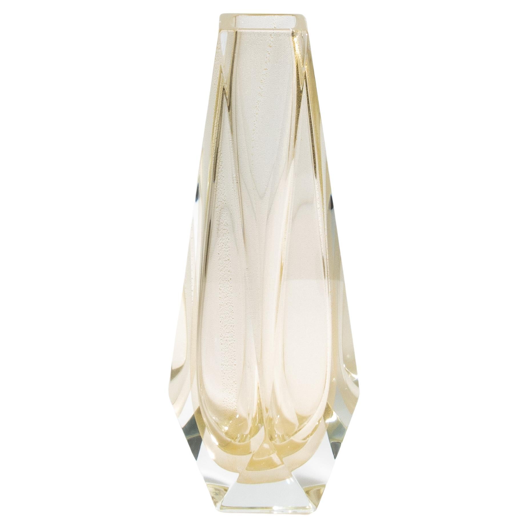Hand Blown Murano Vase Goccia in Clear with 24-Karat Gold Flecks Medium