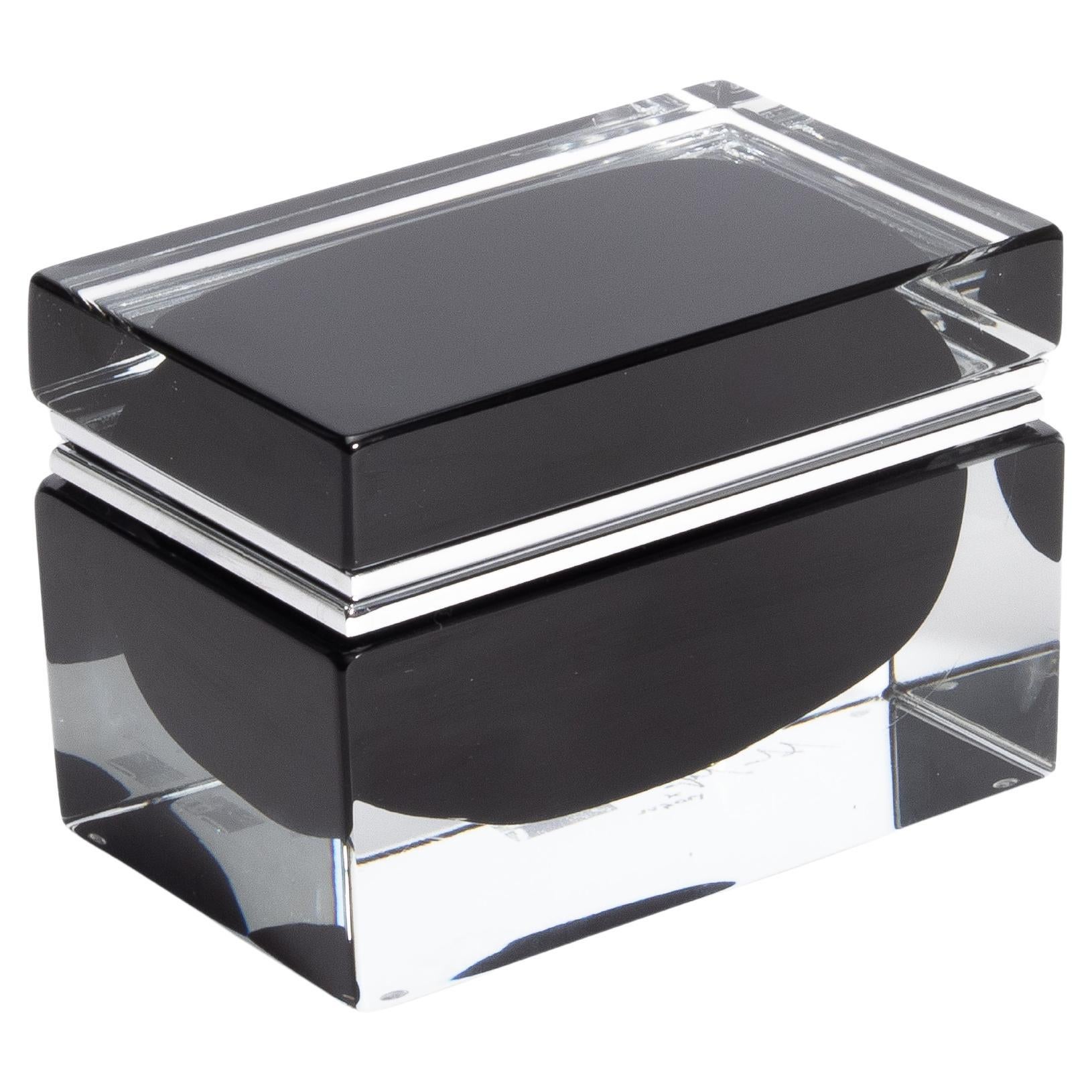 Caja de cristal de Murano soplado a mano en negro ónice con herrajes cromados en venta