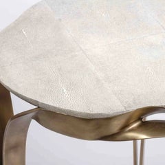 Side Table in White Shagreen with Bronze Patina Brass by R&Y Augousti