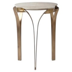 Side Table in White Shagreen with Bronze Patina Brass by R&Y Augousti
