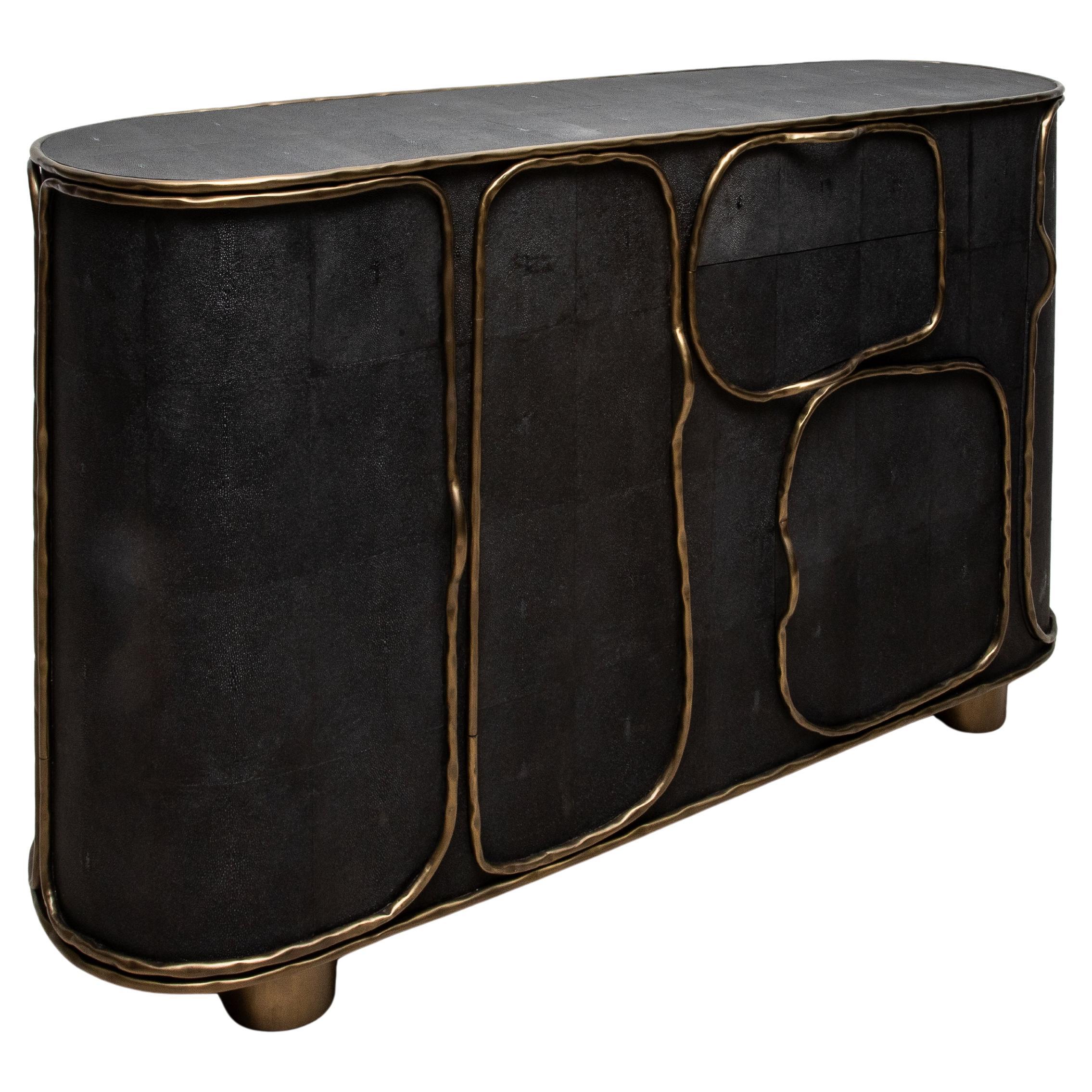Buffet in Black Shagreen with Bronze Patina Brass by R&Y Augousti IN STOCK For Sale