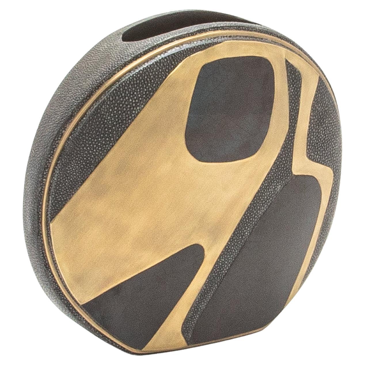 Modern Vase in Shagreen with Shell and Brass Details by R&Y Augousti