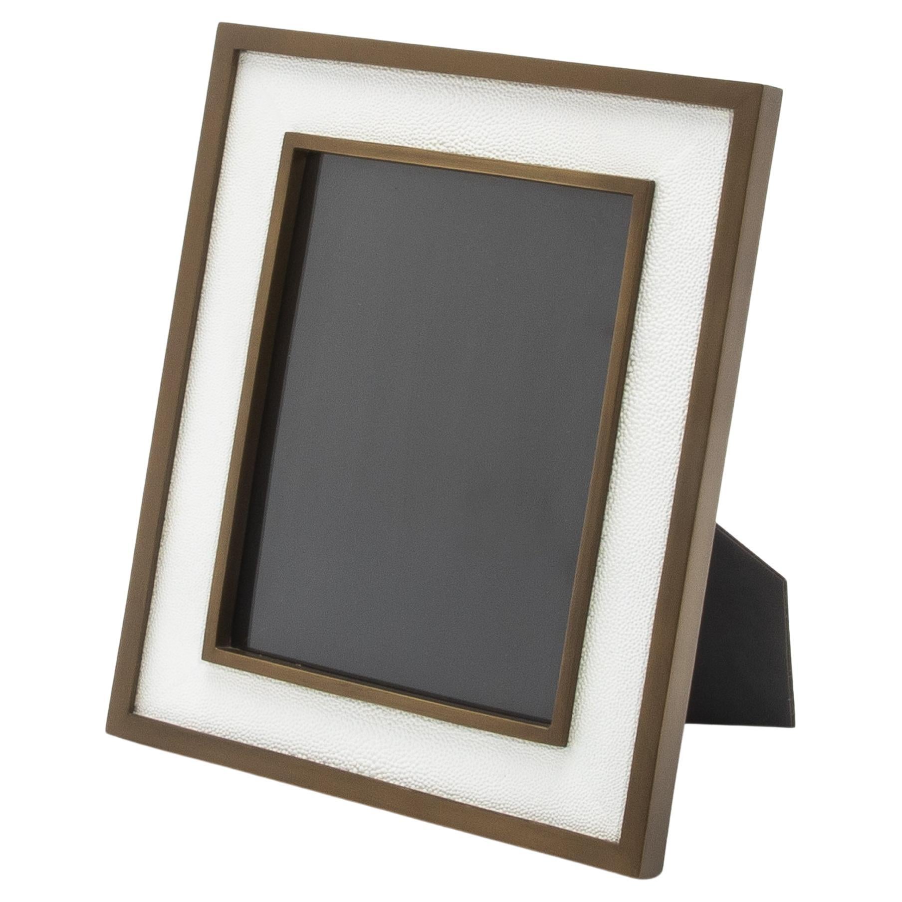 Picture Frame 8x10” in White Shagreen with Brass Details by KIFU Paris