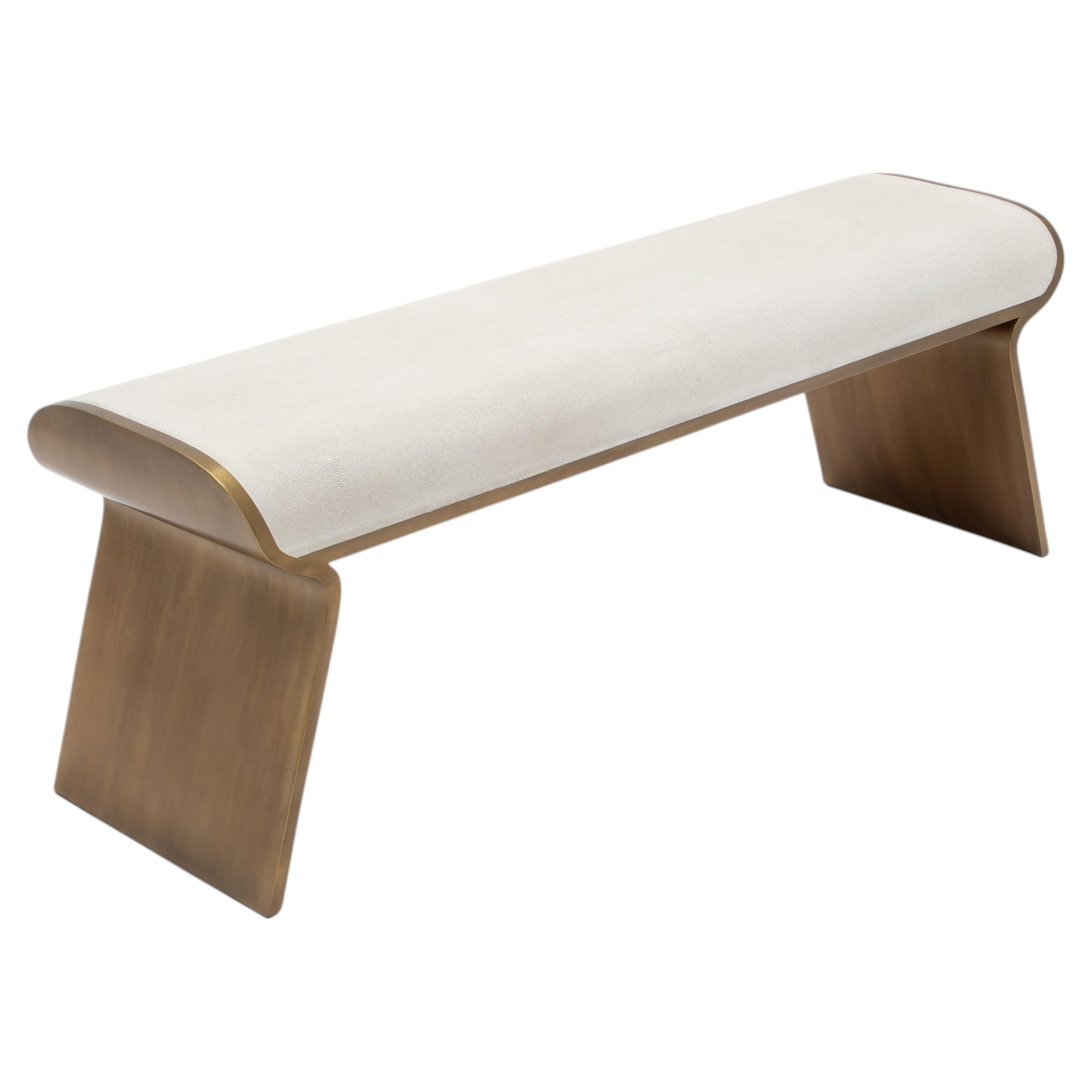 Sitzbank aus Chagrin mit bronzefarbener Patina Messing von Kifu Paris im Angebot
