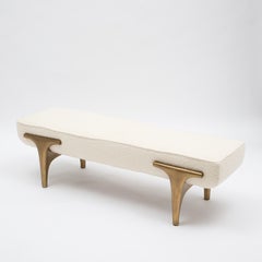 Boucle Upholstered Bench with Bronze Patina Brass by R&Y Augousti